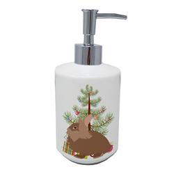 7 x 3.5 in. Unisex Lionhead Rabbit Christmas Ceramic Soap Dispenser, Teal