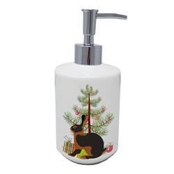 7 x 3.5 in. Unisex Tan Rabbit Christmas Ceramic Soap Dispenser, Teal