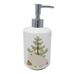 7 x 3.5 in. Unisex Hermelin Rabbit Christmas Ceramic Soap Dispenser, Teal