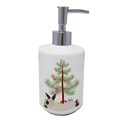 7 x 3.5 in. Unisex California White Rabbit Christmas Ceramic Soap Dispenser, Teal