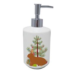 7 x 3.5 in. Unisex Rex Rabbit Christmas Ceramic Soap Dispenser, Teal
