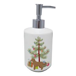 CK3822SOAP 7 x 3.5 in. Unisex Tan Cockapoo Christmas Tree Ceramic Soap Dispenser