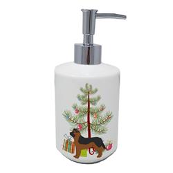 7 x 3.5 in. Unisex Black German Shepherd Mastiff Mix Christmas Tree Ceramic Soap Dispenser