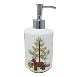 7 x 3.5 in. Unisex Brown Goldendoodle Christmas Tree Ceramic Soap Dispenser