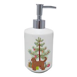 7 x 3.5 in. Unisex Tan Goldendoodle Christmas Tree Ceramic Soap Dispenser