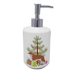 7 x 3.5 in. Unisex Borzoi Russian Greyhound Merry Christmas Tree Ceramic Soap Dispenser