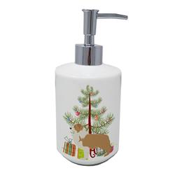 BB2940SOAP 7 x 3.5 in. Unisex Red Border Collie Merry Christmas Tree Ceramic Soap Dispenser