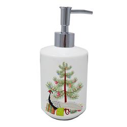 7 x 3.5 in. Unisex Silver Pheasant Christmas Ceramic Soap Dispenser, Teal