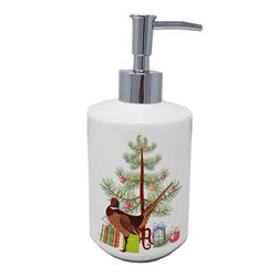 7 x 3.5 in. Unisex Ring-necked Common Pheasant Christmas Ceramic Soap Dispenser, Teal