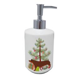 7 x 3.5 in. Unisex Duroc Pig Christmas Ceramic Soap Dispenser, Teal