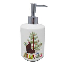 7 x 3.5 in. Unisex Capuchin Red Pigeon Christmas Ceramic Soap Dispenser, Teal