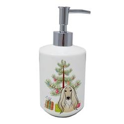 7 x 3.5 in. Unisex Christmas Tree & Afghan Hound Ceramic Soap Dispenser