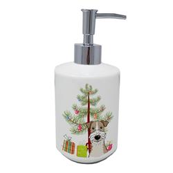 7 x 3.5 in. Unisex Christmas Tree & Wire Haired Fox Terrier Ceramic Soap Dispenser