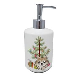 7 x 3.5 in. Unisex Christmas Tree & Chihuahua Ceramic Soap Dispenser