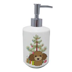 7 x 3.5 in. Unisex Christmas Tree & Chocolate Brown Poodle Ceramic Soap Dispenser