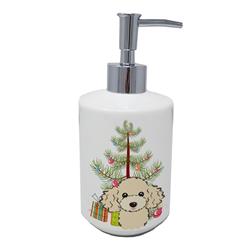 7 x 3.5 in. Unisex Christmas Tree & Buff Poodle Ceramic Soap Dispenser