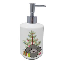 7 x 3.5 in. Unisex Christmas Tree & Silver Gray Poodle Ceramic Soap Dispenser