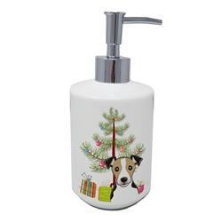 7 x 3.5 in. Unisex Christmas Tree & Jack Russell Terrier Ceramic Soap Dispenser