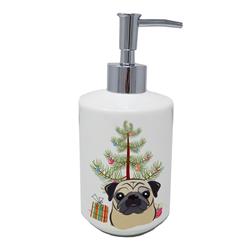 7 x 3.5 in. Unisex Christmas Tree & Fawn Pug Ceramic Soap Dispenser