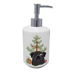 7 x 3.5 in. Unisex Christmas Tree & Black Pug Ceramic Soap Dispenser
