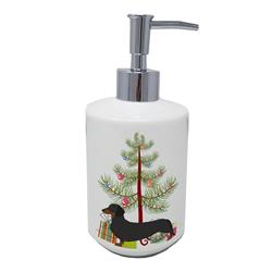 7 x 3.5 in. Unisex Dachshund Merry Christmas Tree Ceramic Soap Dispenser