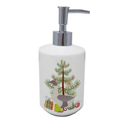 7 x 3.5 in. Unisex Buff Grey Back Goose Christmas Ceramic Soap Dispenser, Teal