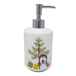 7 x 3.5 in. Unisex Christmas Tree & Alaskan Malamute Ceramic Soap Dispenser