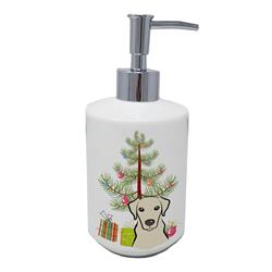 7 x 3.5 in. Unisex Christmas Tree & Yellow Labrador Ceramic Soap Dispenser
