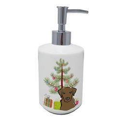 7 x 3.5 in. Unisex Christmas Tree & Chocolate Labrador Ceramic Soap Dispenser