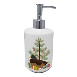 7 x 3.5 in. Unisex Silver Bantam Duck Christmas Ceramic Soap Dispenser, Teal