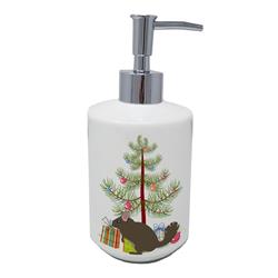 7 x 3.5 in. Unisex Chinchilla Christmas Ceramic Soap Dispenser, Teal