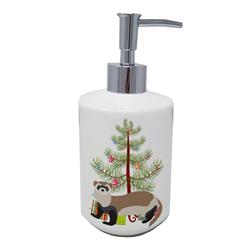 7 x 3.5 in. Unisex Ferret Christmas Ceramic Soap Dispenser, Teal