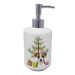7 x 3.5 in. Unisex Christmas Tree & Jack Russell Terrier Ceramic Soap Dispenser