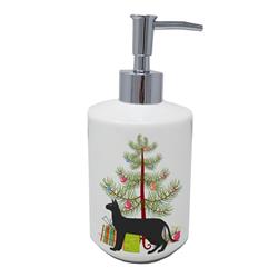 7 x 3.5 in. Unisex Black Cornish Rex Cat Merry Christmas Ceramic Soap Dispenser