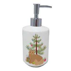 7 x 3.5 in. Unisex Selkirk Rex Cat Merry Christmas Ceramic Soap Dispenser