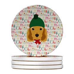 4 x 4 in. Unisex Cocker Spaniel Merry Christmas Large Sandstone Coasters - Pack of 4