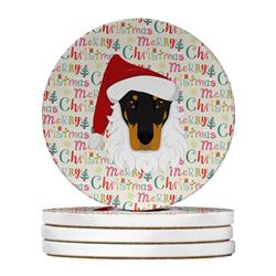 4 x 4 in. Unisex Doberman Pinscher Merry Christmas Large Sandstone Coasters - Pack of 4