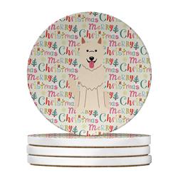 4 x 4 in. Unisex Merry Christmas White German Shepherd Large Sandstone Coasters, Multi Color - Pack of 4