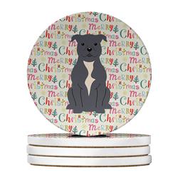 WDK1589RCS4 4 x 4 in. Unisex Merry Christmas Staffordshire Bull Terrier Blue Large Sandstone Coasters, Multi Color - Pack of 4