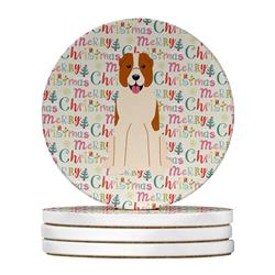 WDK1592RCS4 4 x 4 in. Unisex Merry Christmas Central Asian Shepherd Dog Large Sandstone Coasters, Multi Color - Pack of 4