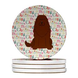 WDK1593RCS4 4 x 4 in. Unisex Merry Christmas Caucasian Shepherd Dog Large Sandstone Coasters, Multi Color - Pack of 4