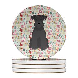 WDK1594RCS4 4 x 4 in. Unisex Merry Christmas Miniature Schnauzer Black Large Sandstone Coasters, Multi Color - Pack of 4