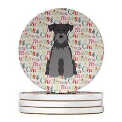 WDK1595RCS4 4 x 4 in. Unisex Merry Christmas Miniature Schnauzer Black Silver Large Sandstone Coasters, Multi Color - Pack of 4