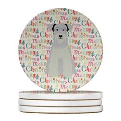 WDK1596RCS4 4 x 4 in. Unisex Merry Christmas Miniature Schnauzer White Large Sandstone Coasters, Multi Color - Pack of 4