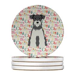 WDK1597RCS4 4 x 4 in. Unisex Merry Christmas Miniature Schnauzer Salt & Pepper Large Sandstone Coasters, Multi Color - Pack of 4