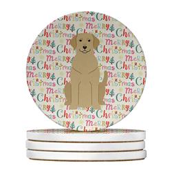 4 x 4 in. Unisex Merry Christmas Yellow Labrador Large Sandstone Coasters, Multi Color - Pack of 4
