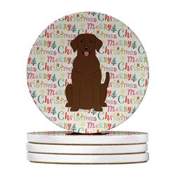 4 x 4 in. Unisex Merry Christmas Chocolate Labrador Large Sandstone Coasters, Multi Color - Pack of 4