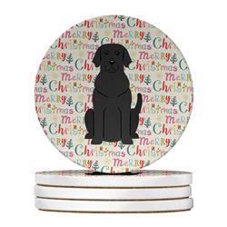 4 x 4 in. Unisex Merry Christmas Black Labrador Large Sandstone Coasters, Multi Color - Pack of 4