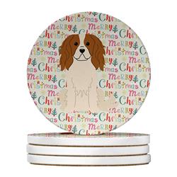 4 x 4 in. Unisex Merry Christmas Cavalier Spaniel Large Sandstone Coasters, Multi Color - Pack of 4