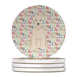 WDK1604RCS4 4 x 4 in. Unisex Merry Christmas Soft Coated Wheaten Terrier Large Sandstone Coasters, Multi Color - Pack of 4